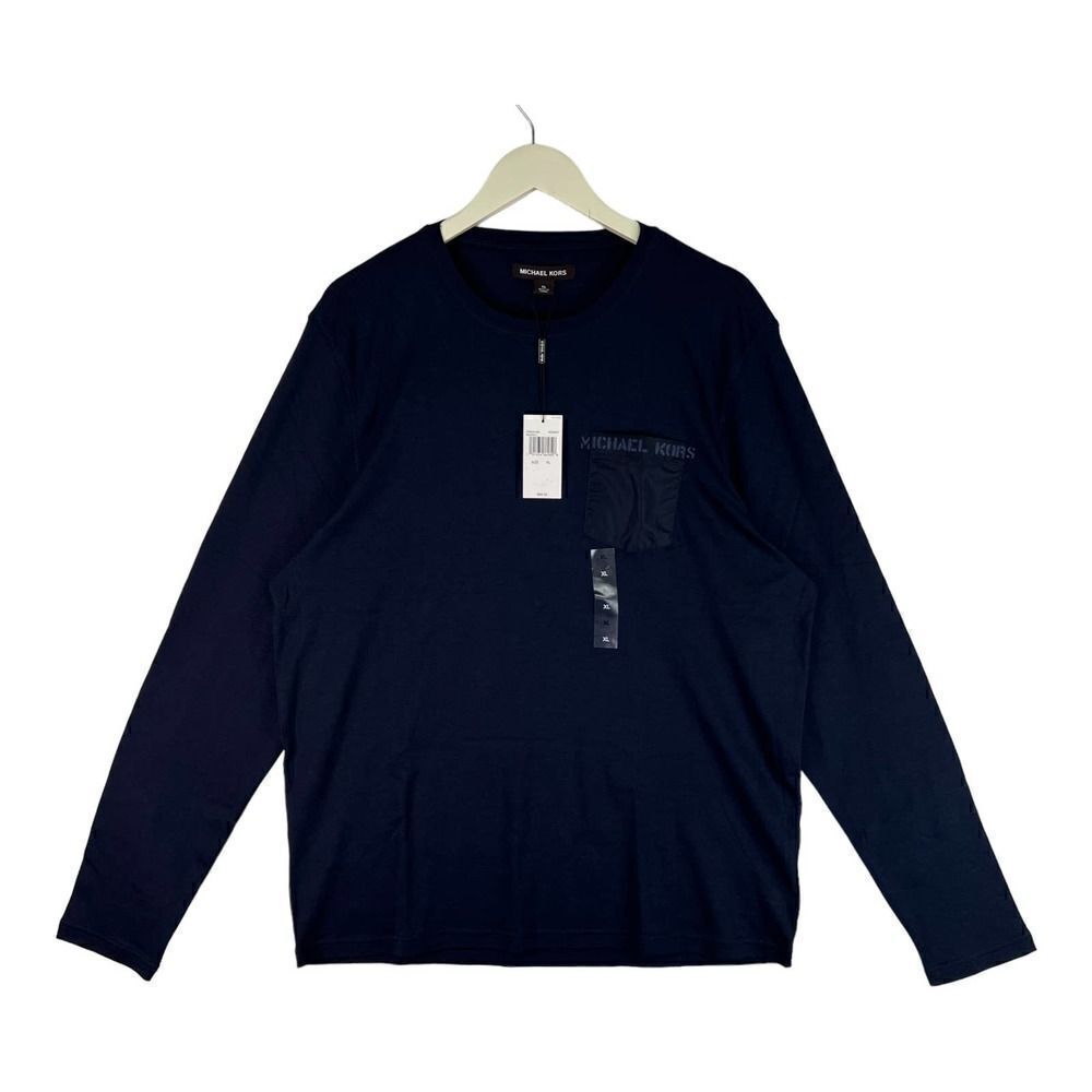 New Michael Kors Men US XL Navy Blue Sweatshirt Crew Neck Pullover Long Sleeve